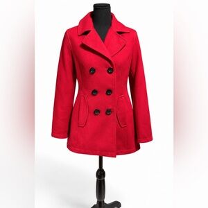Faded Glory Red Peacoat Jacket XS Double Breasted Classic Winter Coat